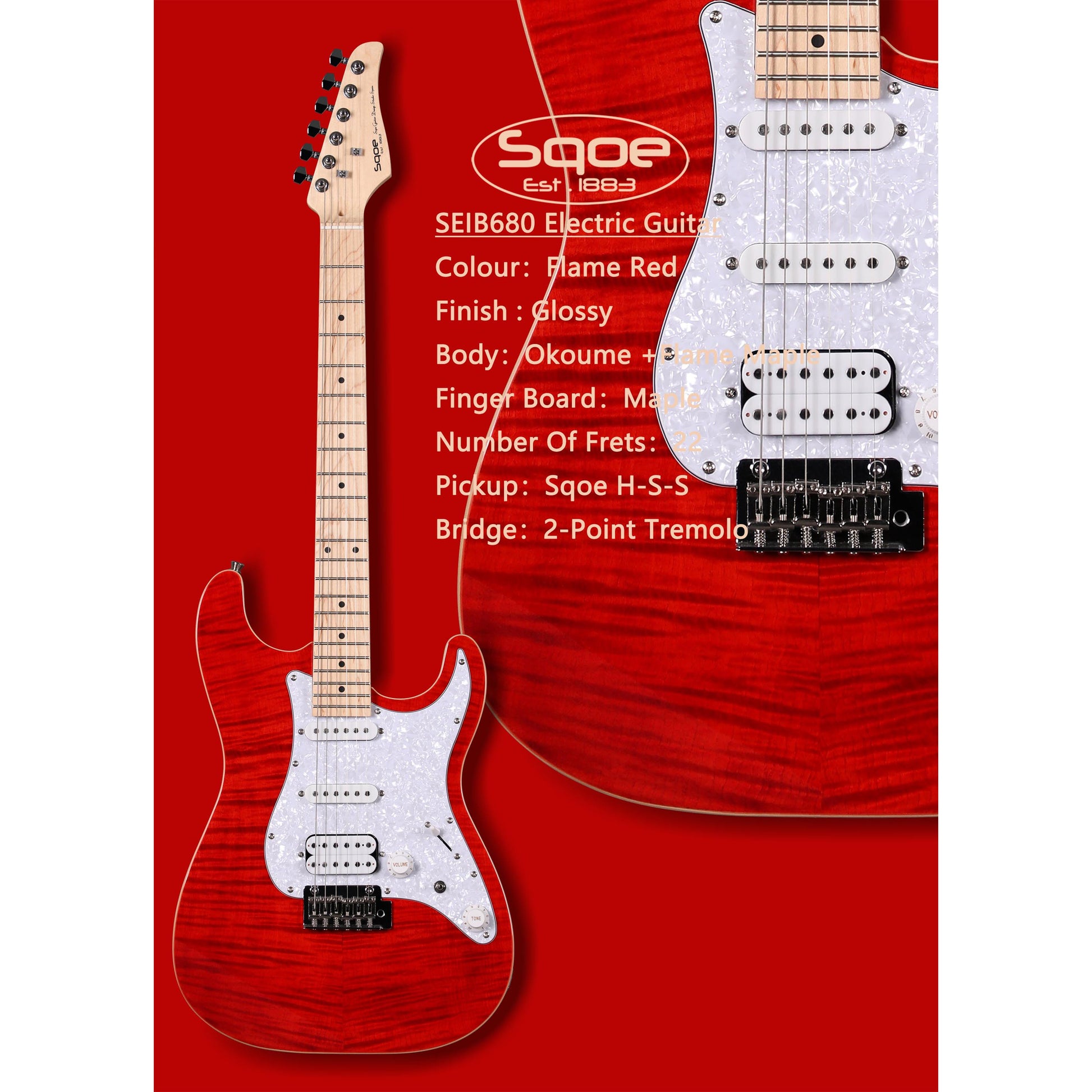 Đàn Guitar Điện Sqoe SEIB680 HSS, Maple Fingerboard - Việt Music