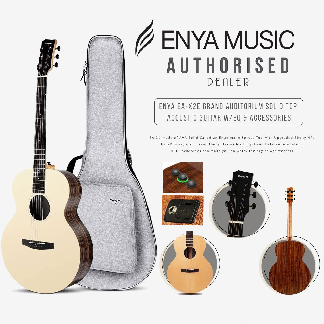 Đàn Guitar Acoustic Enya EA-X2 EQ - Việt Music