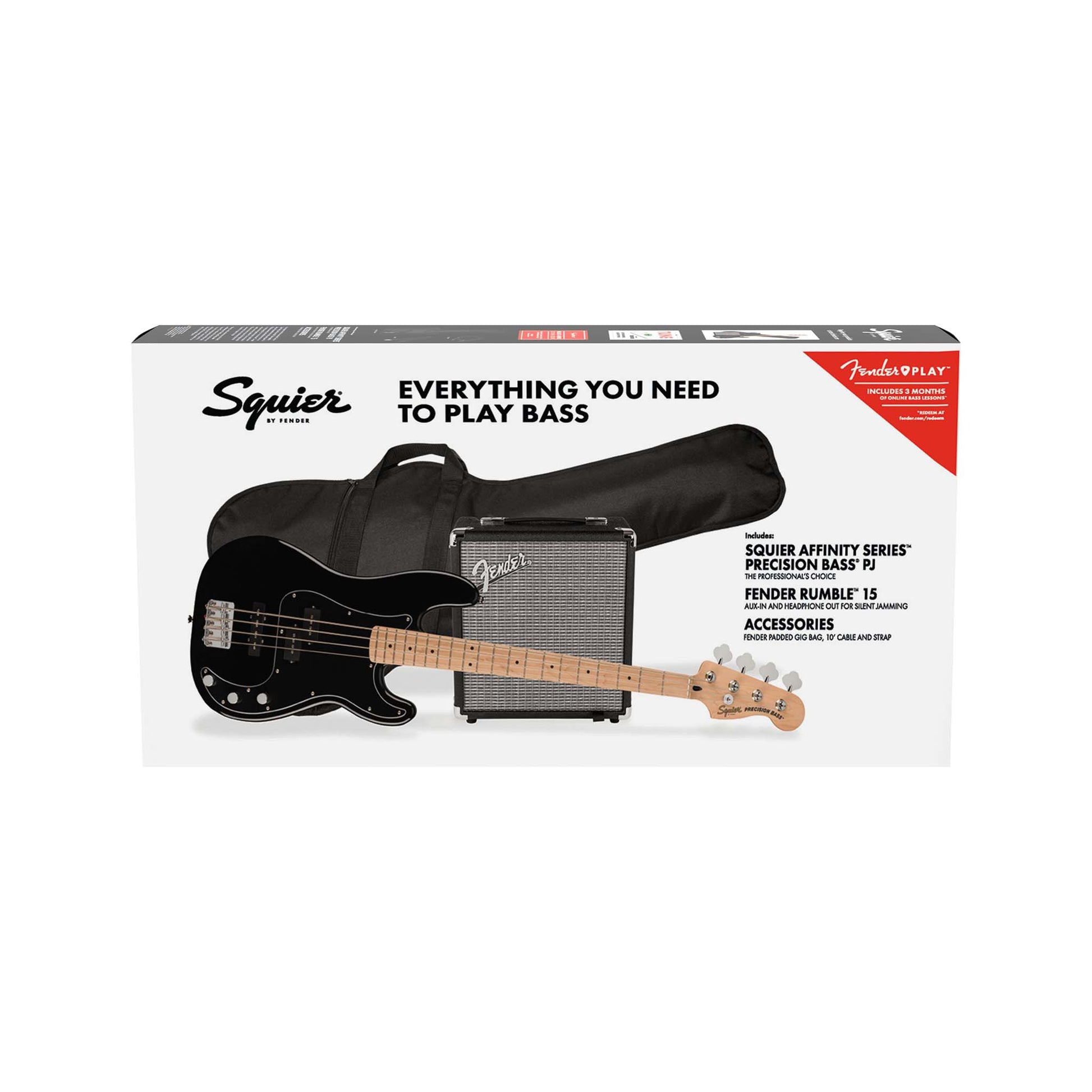 Đàn Guitar Bass Squier Affinity Series PJ Bass Guitar Pack SS, Maple Fingerboard, Black - Việt Music