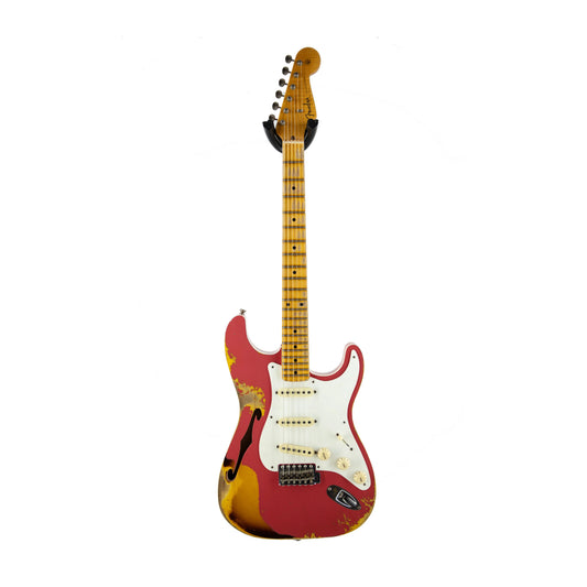 Đàn Guitar Điện Fender Custom Shop 2018 LTD NAMM 1956 Thinline Strat Heavy Relic SSS, Maple Fingerboard, Aged Coral Pink / 3-Tone Sunburst - Việt Music