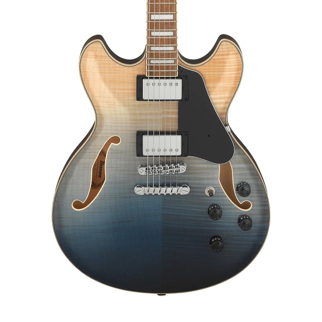 Đàn Guitar Điện Ibanez AS73FM-Artcore Semi-Hollow HH Bound Walnut Fingerboard, Transparent Indigo Fade - Việt Music