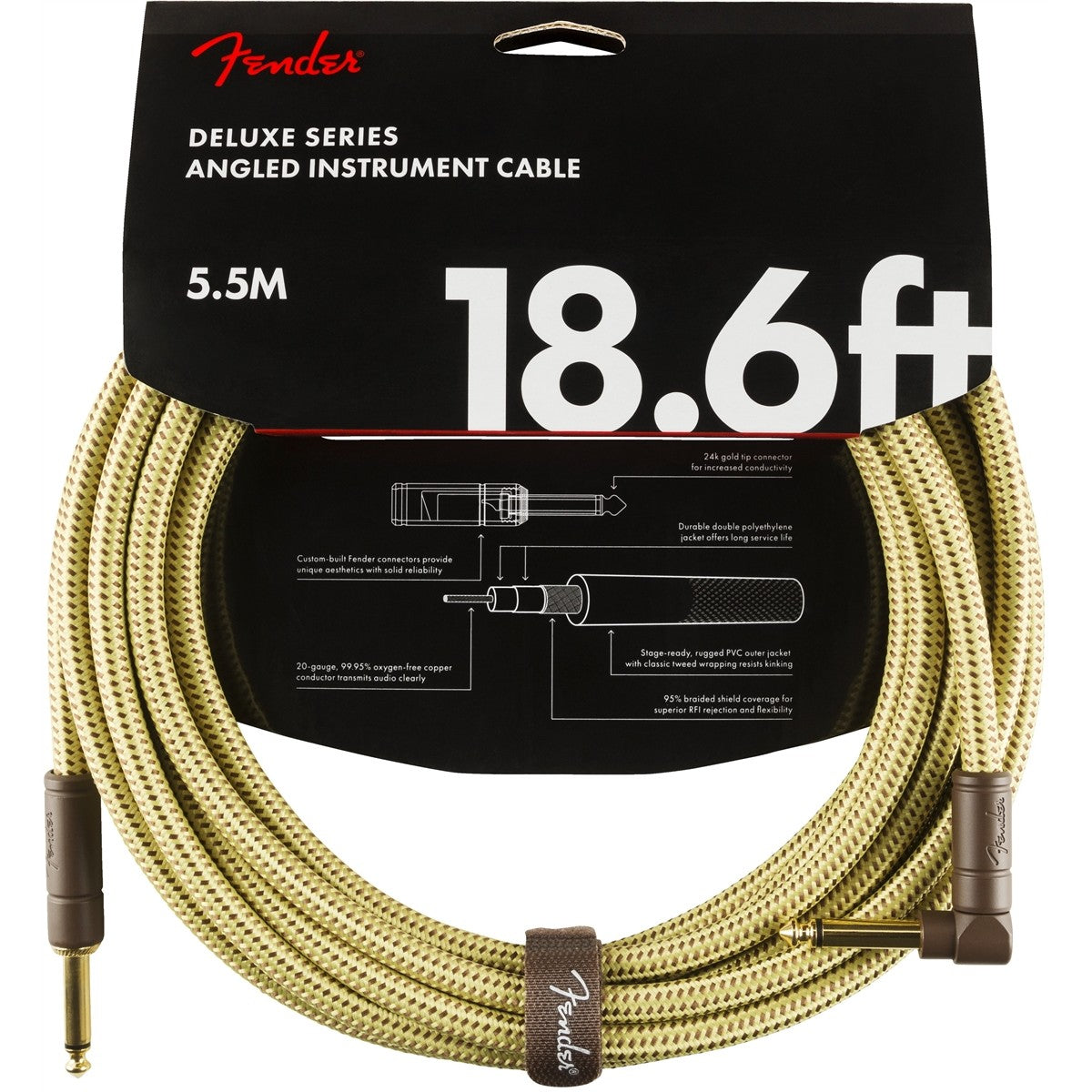 Dây Cáp Kết Nối Fender Deluxe Series Tweed Instrument Cable, 1 Đầu Thẳng - 1 Đầu Vuông - Việt Music