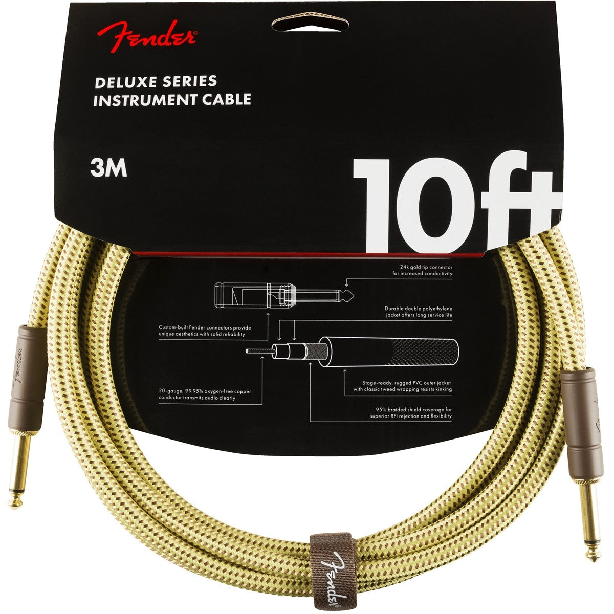 Dây Cáp Kết Nối Fender Deluxe Series Tweed Instrument Cable, 2 Đầu Thẳng - Việt Music