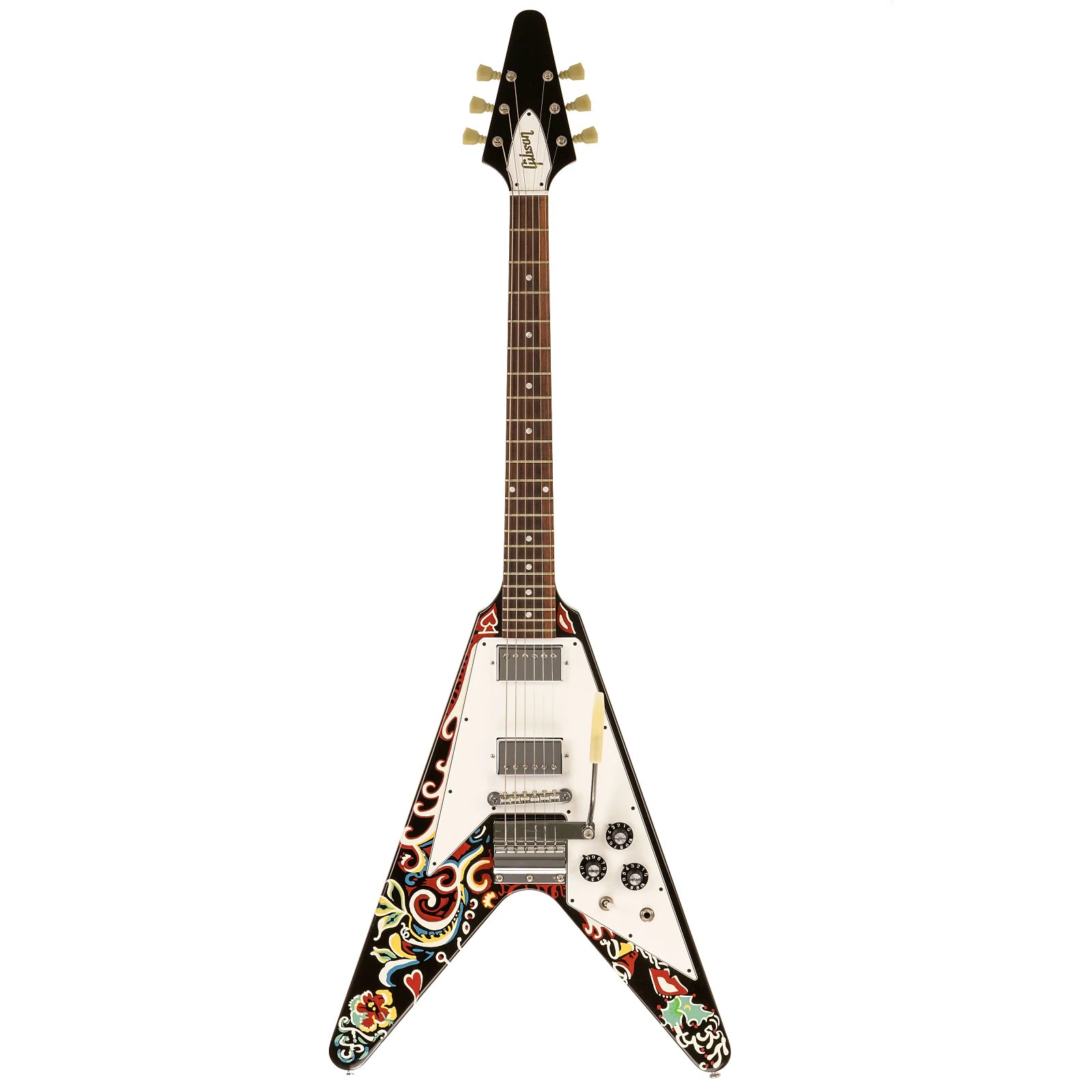 Đàn Guitar Điện Gibson Flying V 2011 Ebony With Jimi Hendrix Psychedelic Custom Paint, Vibrola - Qua Sử Dụng - Việt Music